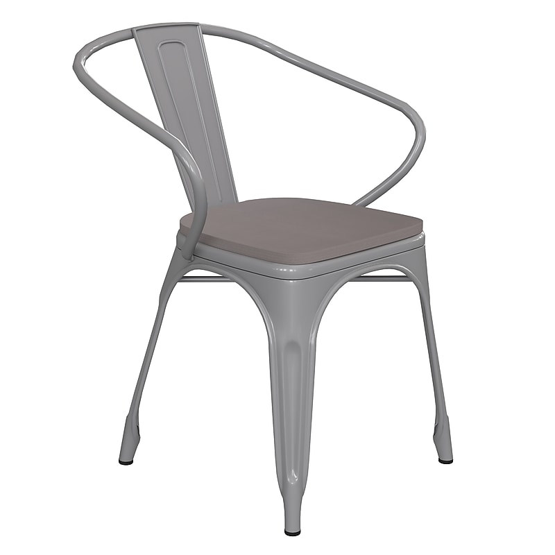 Flash Furniture Luna Indoor-Outdoor Chair with Arms, Silver with Gray Seat (CH31270SILPL1G) image 1
