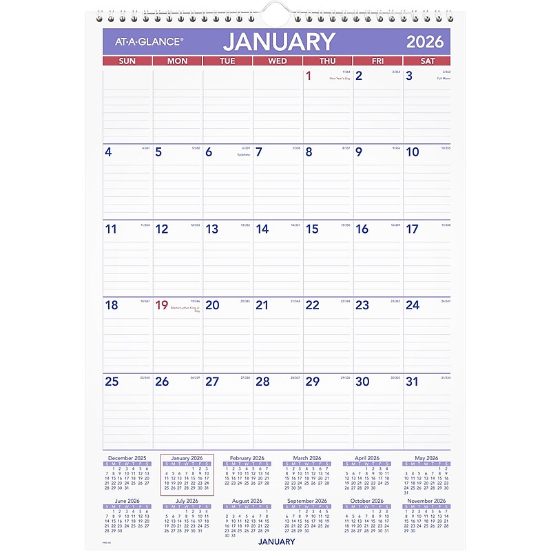2026 AT-A-GLANCE 12" x 17" Monthly Wall Calendar, White/Purple (PM2-28-26) image 1
