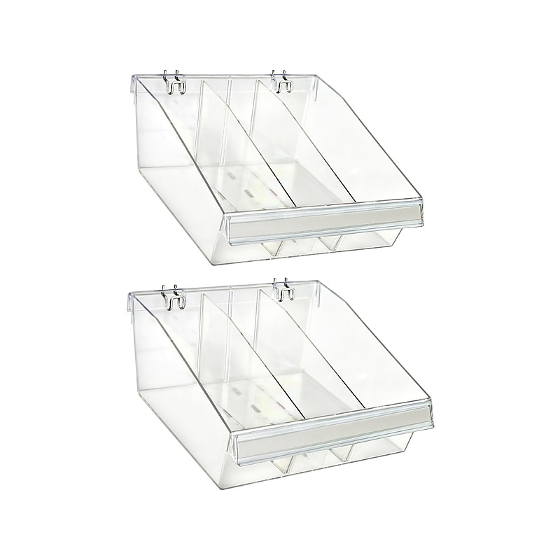 Azar 5.75" x 11.75" Pegboard 3-Compartment Deep Bin Tray, Clear, 2/Pack (556132-S-DIV-2PK) image 1