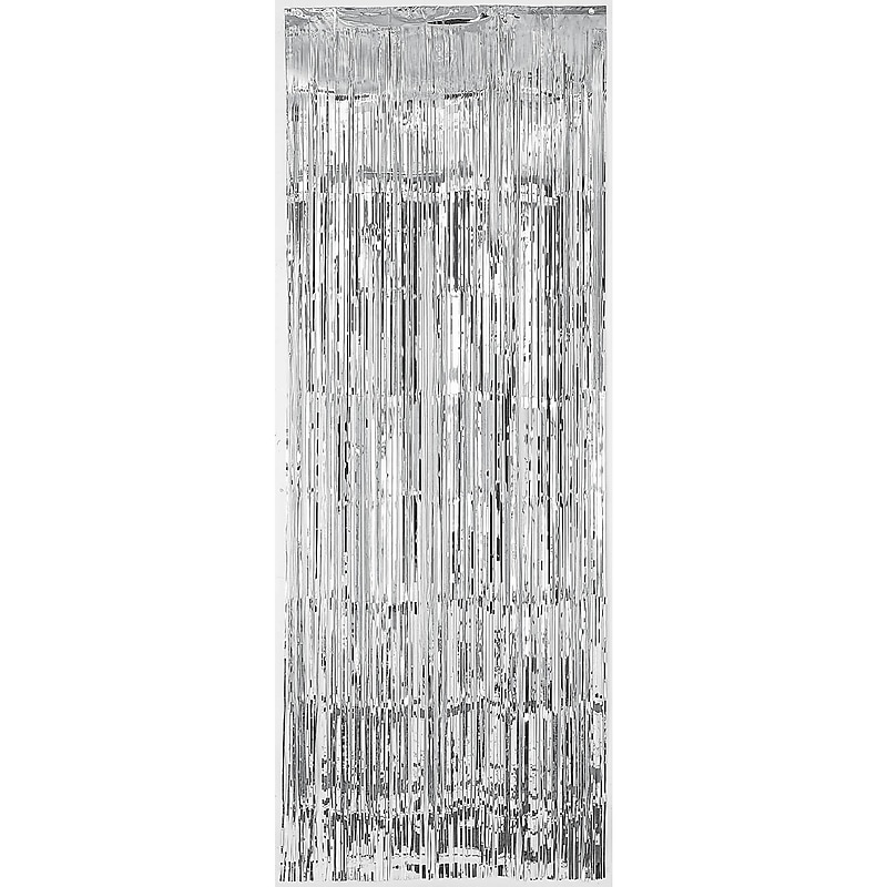 Party City Foil Fringe Curtain, Silver (AM24200-18-NS) image 1
