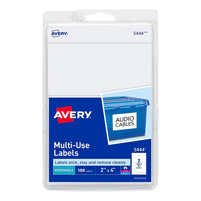 Avery Laser/Inkjet Multipurpose Labels, 2" x 4", White, 100 Labels/Pack (5444) image 1