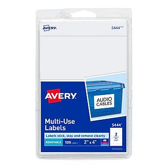 Avery Laser/Inkjet Multipurpose Labels, 2" x 4", White, 2 Labels/Sheet, 50 Sheets/Pack (5444)