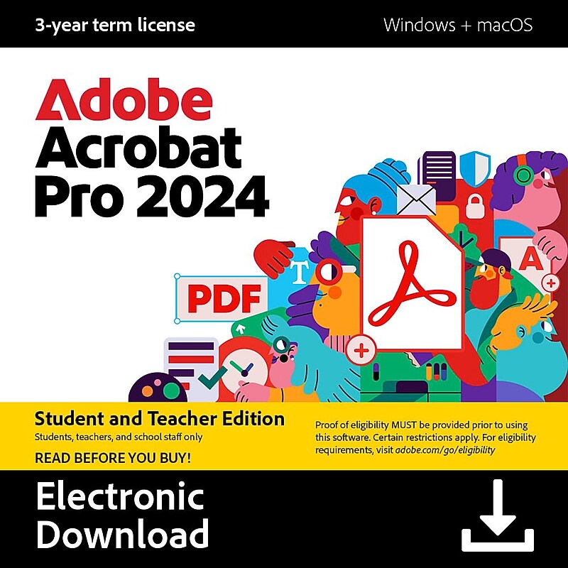 Adobe Acrobat Pro 2024 Student and Teacher Edition for 1 User, Windows and Mac, Download (30006797) image 1