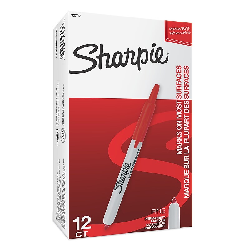 Sharpie Retractable Permanent Markers, Fine Tip, Red, 12/Pack (32702) image 1