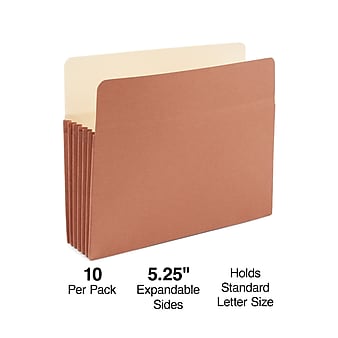 Staples® Reinforced File Pocket, 5.25" Expansion, Letter Size, Brown, 10/Box (ST418335)
