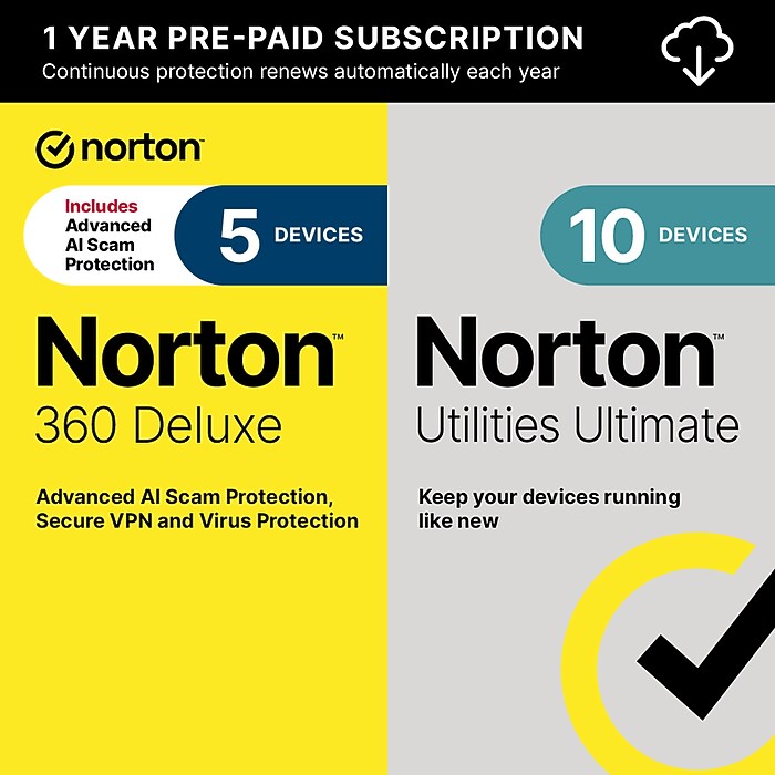 Norton 360 Deluxe & Utilities Ultimate Bundle, 5 Devices, Windows
