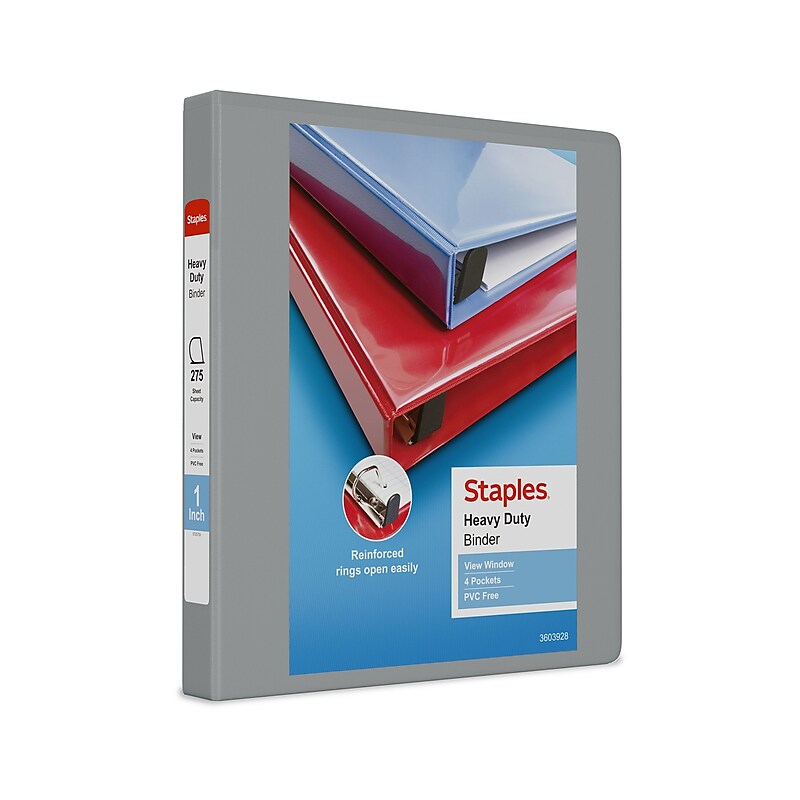 Staples Heavy Duty 1" 3-Ring View Binder, D-Ring, Gray (ST56328-CC) image 1