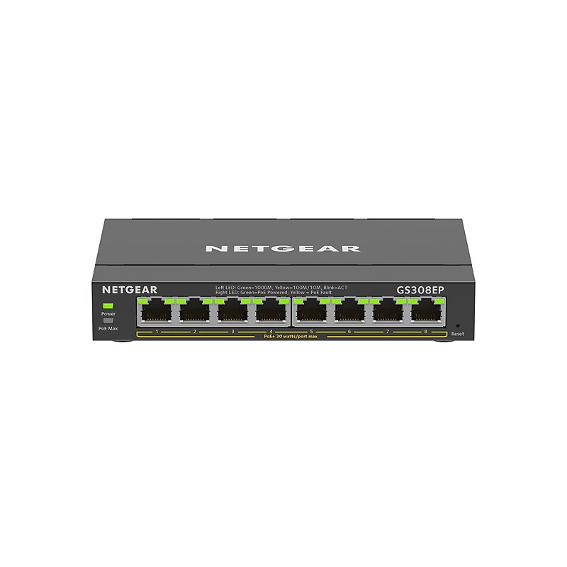 Netgear 300 Series 8-Port Gigabit PoE Unmanaged Switch, 128 MB/s, Black (GS308EP-100NAS) image 1