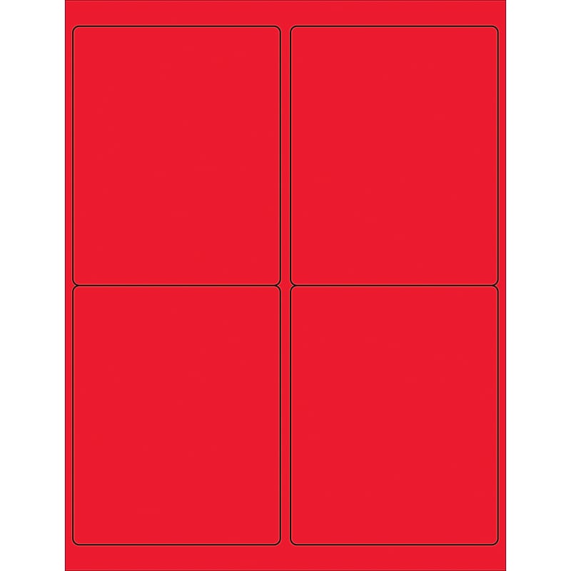 Tape Logic Rectangle Laser Labels, 4" x 5", Fluorescent Red, 400/Case (LL181RD) image 1