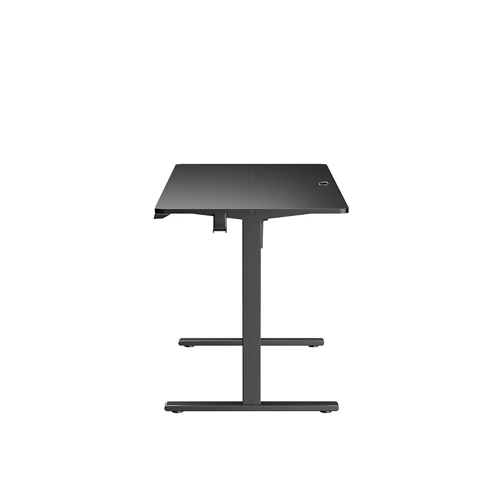 Front view of black Huanuo desk with side control and T-leg base