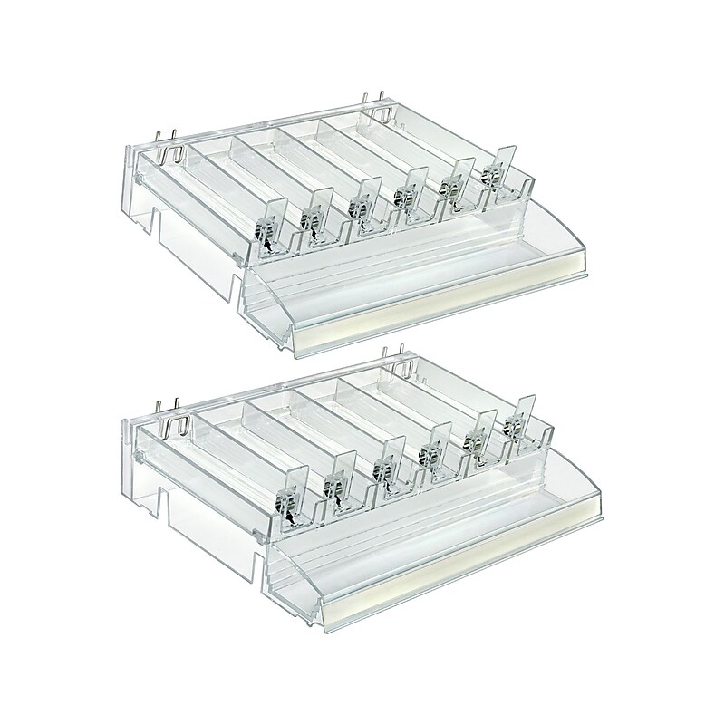 Azar 3.5" x 12" Pegboard 6-Compartment Cosmetic Tray with Tester Tray, Clear, 2/Pack (225840-TESTER-6COMP-2PK) image 1