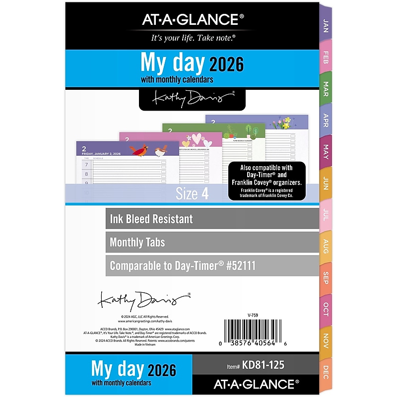 2026 AT-A-GLANCE Kathy Davis 8.5" x 5.5" Daily & Monthly Planner Refill Pages, Multicolor (KD81-125-26) image 1