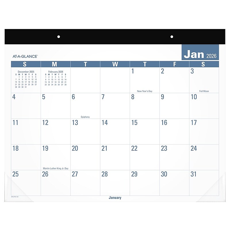 2026 AT-A-GLANCE Easy-to-Read 21.75" x 17" Monthly Desk Pad Calendar, White/Blue (SKLP24-32-26) image 1