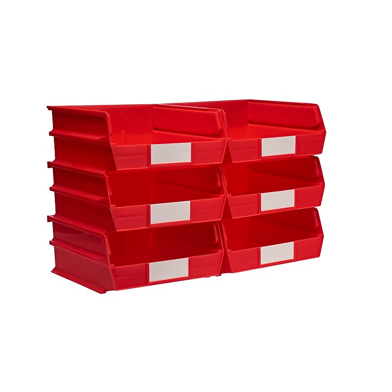 Triton Products LocBin Stackable Storage Bin, 5" x 11" x 10.87", Red, 6/Pack (3-235R) image 1