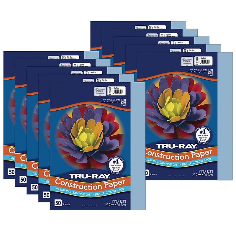 Tru-Ray 9" x 12" Construction Paper, Sky Blue, 50 Sheets/Pack, 10 Packs/Bundle (PAC103016-10) image 1