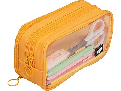 thumbnail image 2 of Hillento Large Capacity Canvas Pencil Case - Simple Zipper Stationery Holder In Yellow 2 of 12