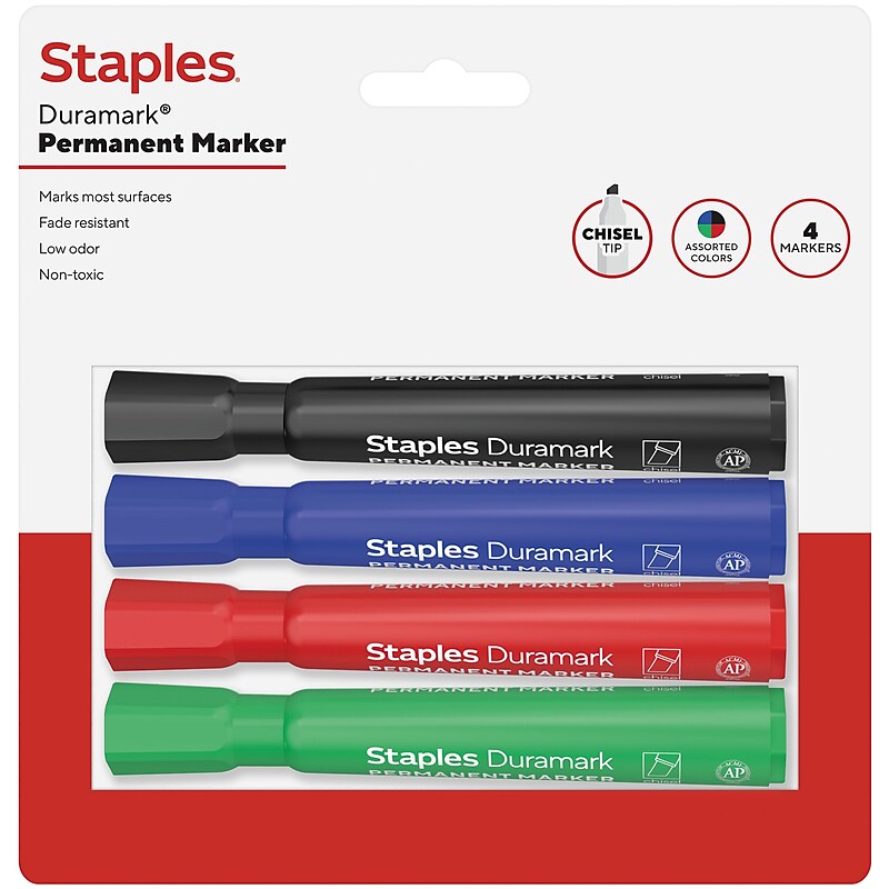 Staples Duramark Tank Permanent Marker, Chisel Tip, Assorted, 4/Pack (ST62929) image 1