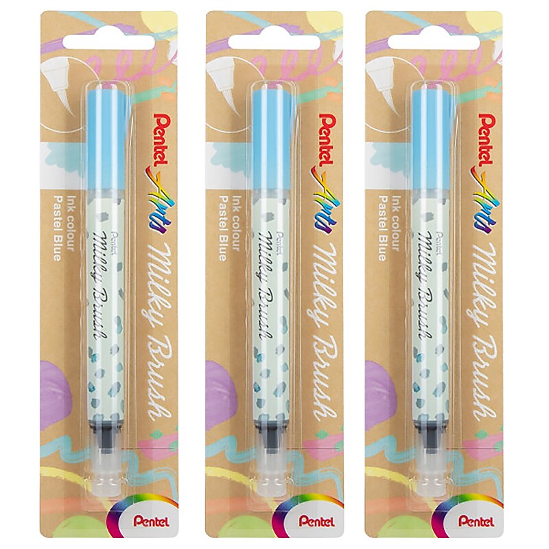 Pentel Milky Brush, Blue Ink, 3/Bundle (PTAXGFHBPPSX-3) image 1