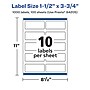 Avery Laser/Inkjet Multipurpose Labels, 1.5" x 3.75", White, 10 Labels/Sheet, 100 Sheets/Pack (94205)~#|#~46677FB4-7AD5-4106-B5AC77CE2F275269_sc7