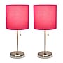 Creekwood Home Oslo Duo 19.5" LED Table Lamp with USB Port, Brushed Steel/Pink Shade, 2/Set (CWT-2012-PN-2PK)~#|#~46690590-545F-40A8-BAB2ED822DB6EACD_sc7