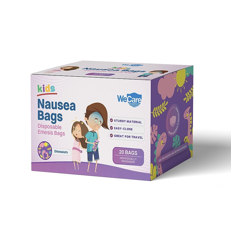 WeCare Dinosaurs Kids' Disposable Emesis Bag for Nausea and Motion Sickness, Multicolor (WC-EMES-D-20) image 1
