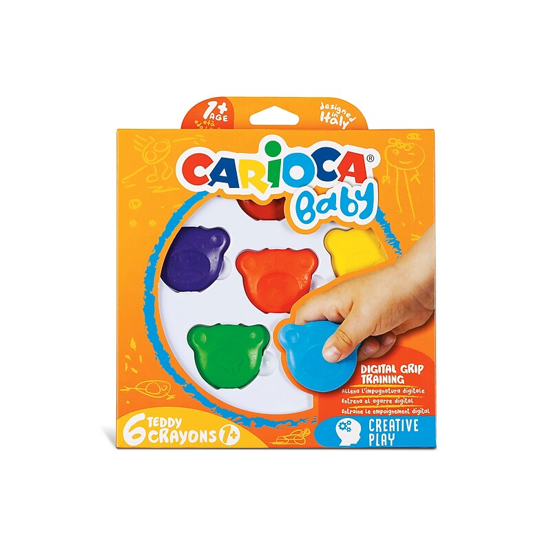 CARIOCA Baby Teddy Palm Crayons, Assorted Colors, 6/Set (CRA42956) image 1