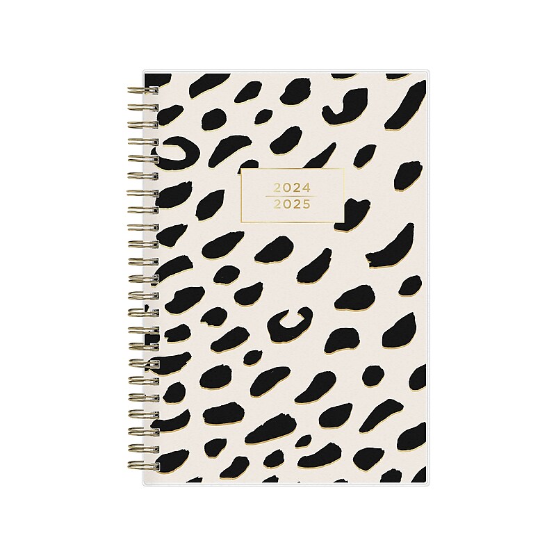 2024-2025 Blue Sky Leopard Black 5" x 8" Academic Weekly & Monthly Planner, Plastic Cover, Black/White (149047-A25) image 1