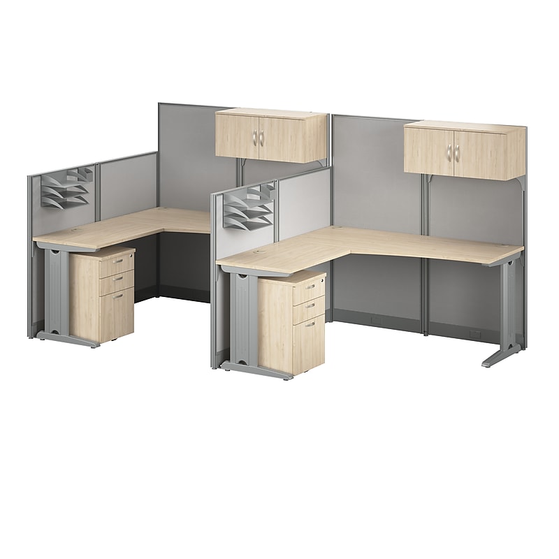 Bush Business Furniture Office in an Hour 2 Person L Cubicle Desk Set, Natural Elm (OIAH008NE) image 1