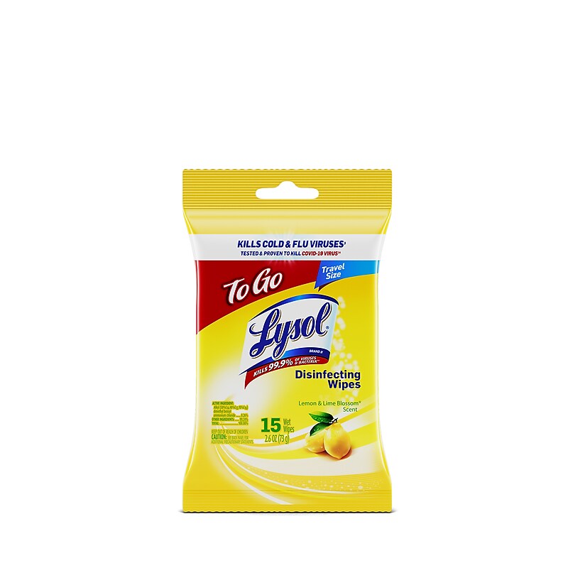 Lysol Disinfecting Wipes To Go, Lemon & Lime Blossom, 15 Wipes/Pack (1920099717) image 1