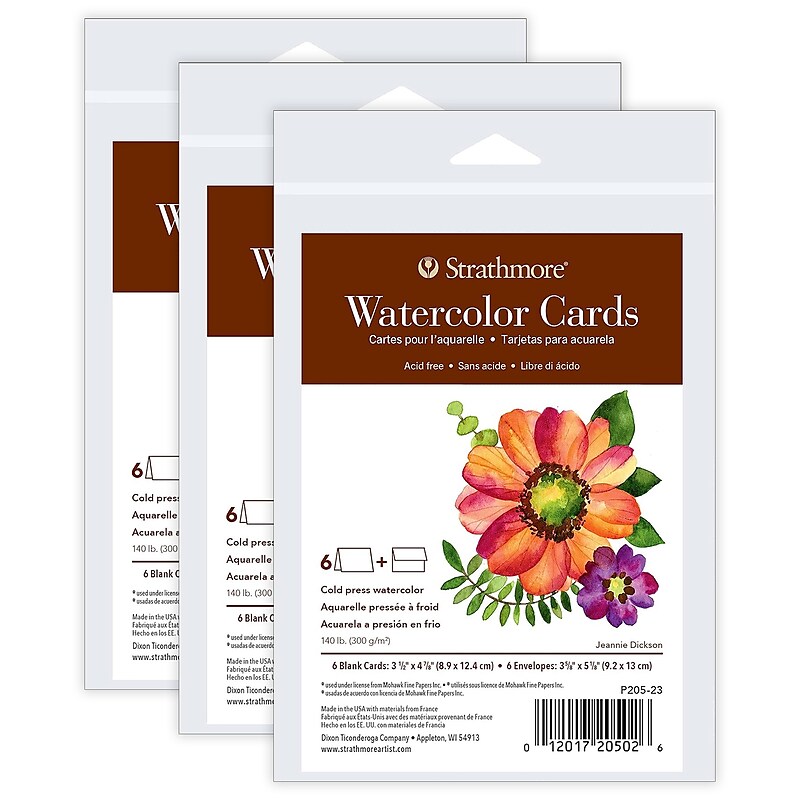 Strathmore 400 Series Watercolor Cards & Envelopes, 4.875" x 3.5", White, 6/Pack, 3 Packs/Bundle (STTP20523-3) image 1