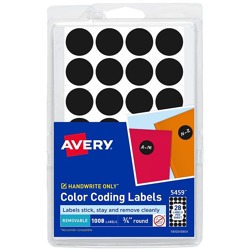 Avery Color-Coding Labels on 4" x 6" Sheets, 3/4" Dia, Black, Non-Printable, 1,008 Labels/Pack (5459) image 1