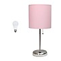 Creekwood Home Oslo 19.5" LED Table Lamp with USB Port, Brushed Steel/Light Pink Shade (CWT-2012-LP-LB)~#|#~468AA735-7816-4DD5-94CCF15EE394EF91_sc7