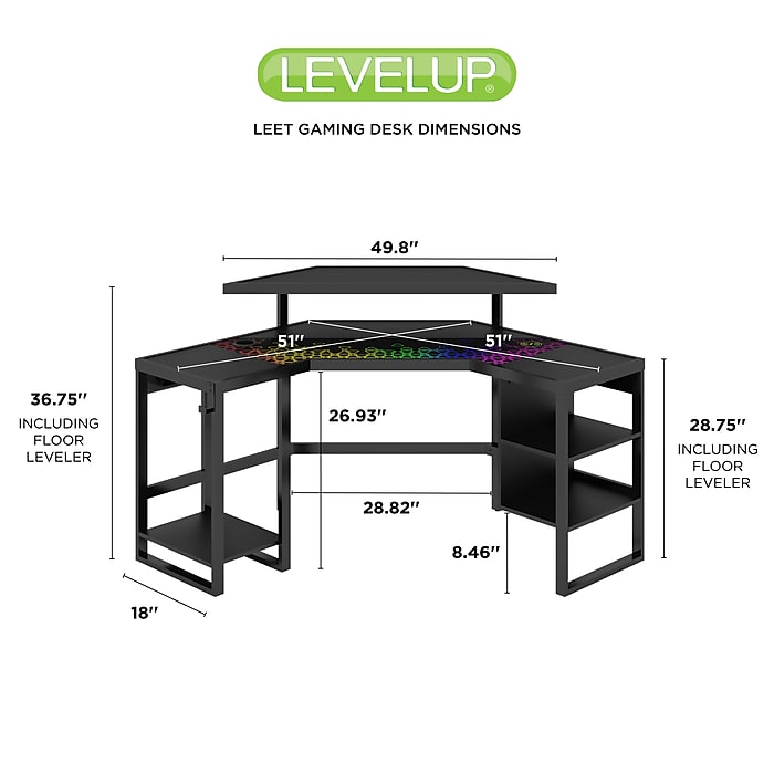 Whalen Leet LevelUp 53 W Corner Desk Onyx SPLS LTCGD Staples