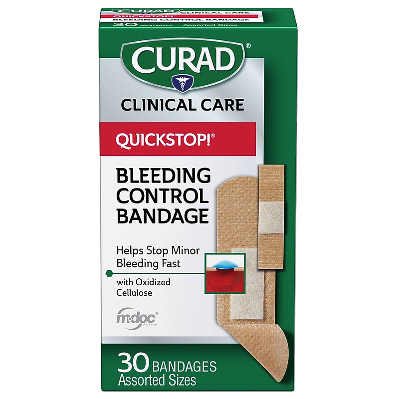 Curad QuickStop Fabric Adhesive Bandages, Assorted Sizes, Tan, 30 Bandages/Box, 24/Carton (CUR5245V1) image 1