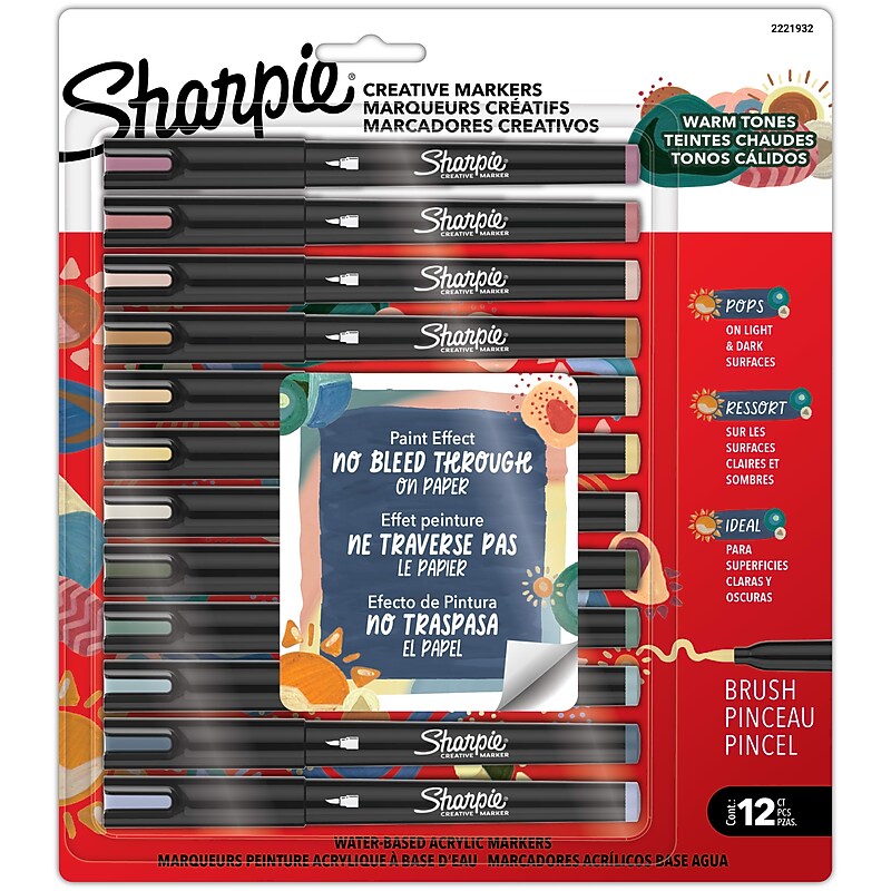 Sharpie Creative Markers, Warm Tones, Water-Based Acrylic Markers, Fine Tip, Assorted Colors, 12/Pack (2221932) image 1