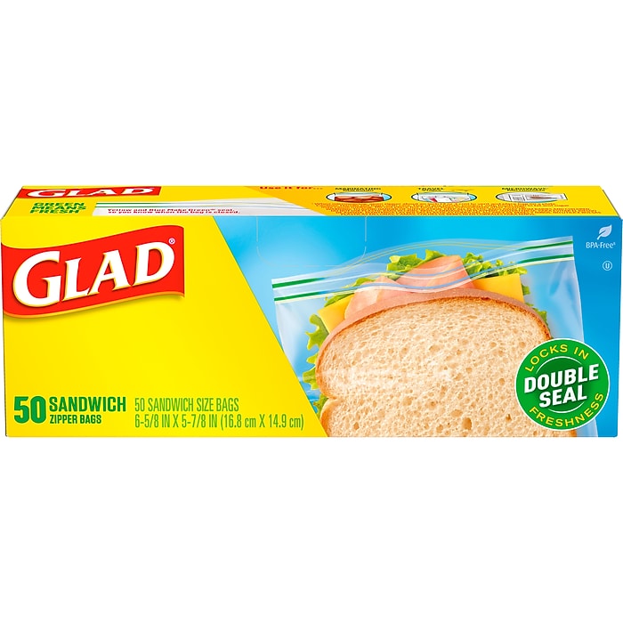 Glad Double Zipper Sandwich Bag, 50 Bags/Box (57263) | Staples