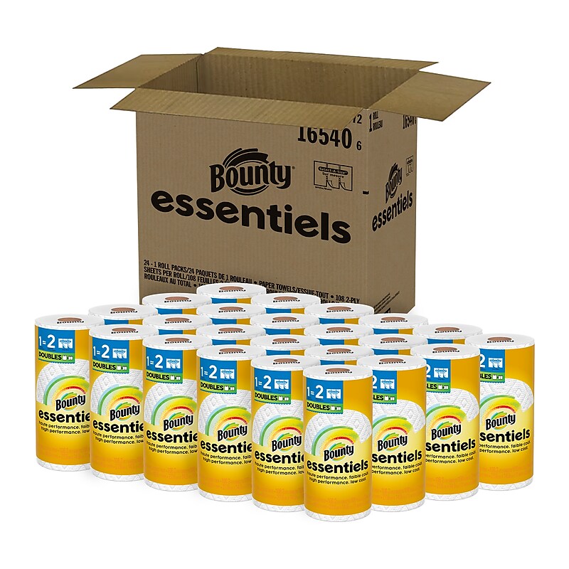 Bounty Essentiels Select-A-Size Double Roll Paper Towels, 2-ply, 108 Sheets/Roll, 24 Rolls/Pack (16540) image 1