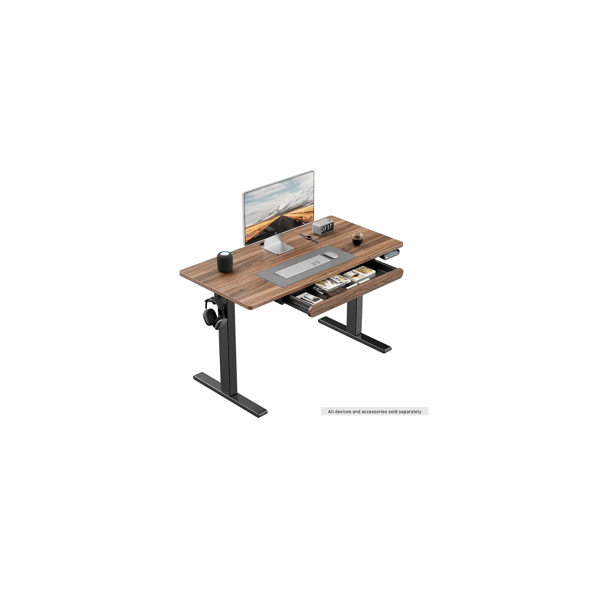 Huanuo 48″W Electric Rectangular Adjustable Standing Desk with Storage Drawer, Walnut (HNESD77WN) Sansujyuku sansujyuku.com