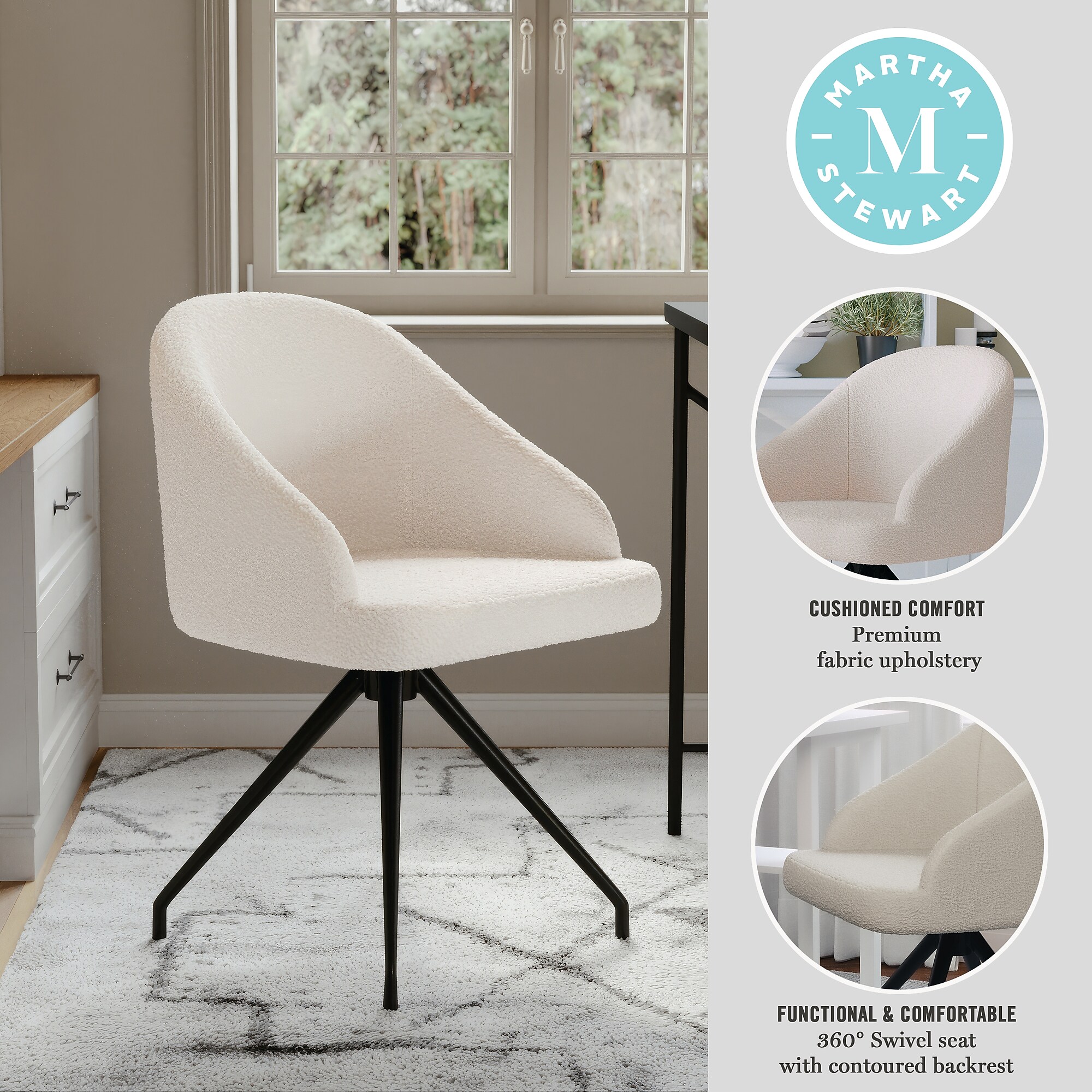 Martha Stewart Sora Velvet Swivel Task Chair, White/Oil Rubbed Bronze (CH222119WHBK) Sansujyuku sansujyuku.com