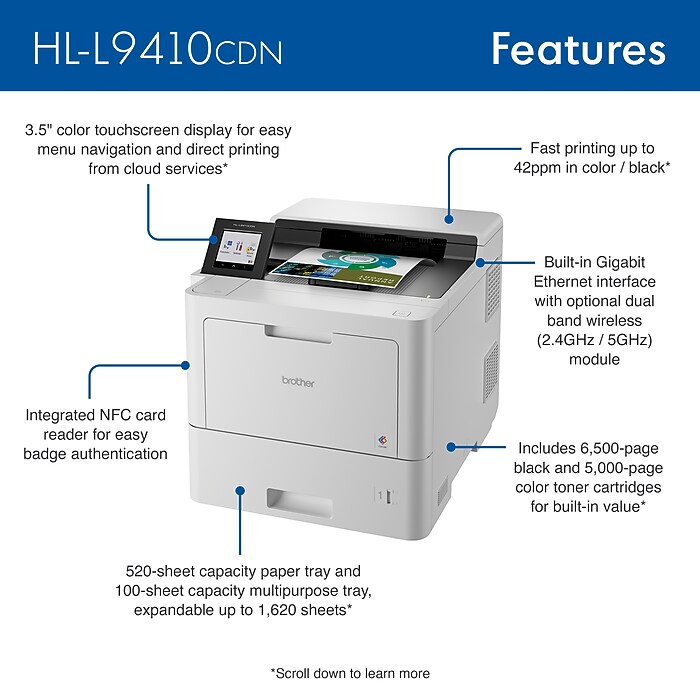 Brother HL-L9410CDN Enterprise Color Laser Printer | Staples