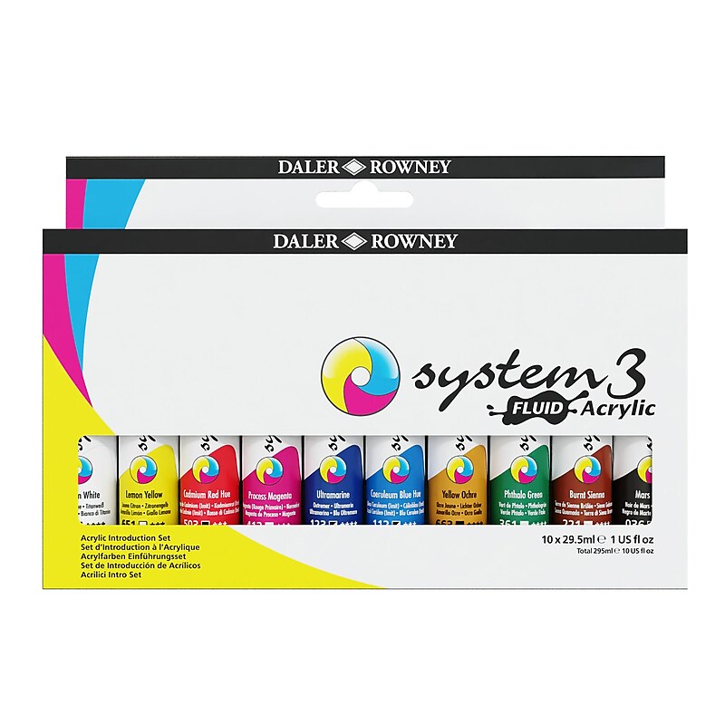 Daler-Rowney System3 Fluid Acrylic Paint, Assorted Colors, 29.5ml, 10/Set (DRWD139029101) image 1