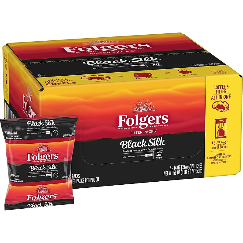 Folgers Black Silk Ground Coffee Filter Pack, Dark Roast, 1.4 oz., 40/Carton (SMU00016) image 1