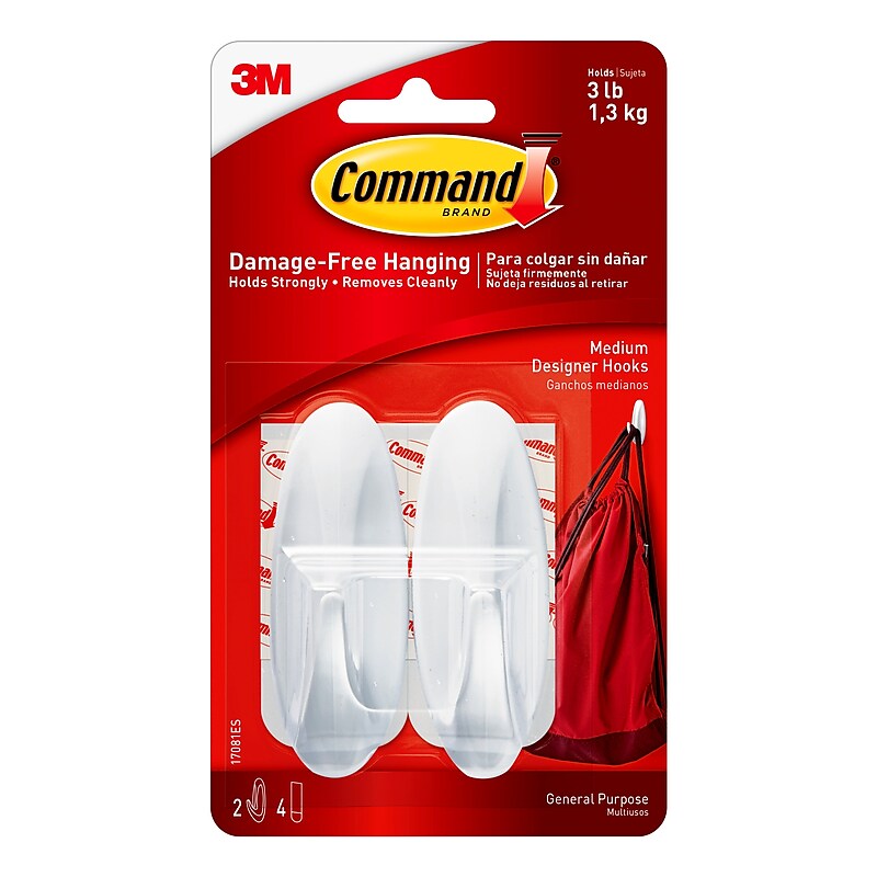Command Medium Designer Hooks, 3 lb., White, 2/Pack (17081ES) image 1
