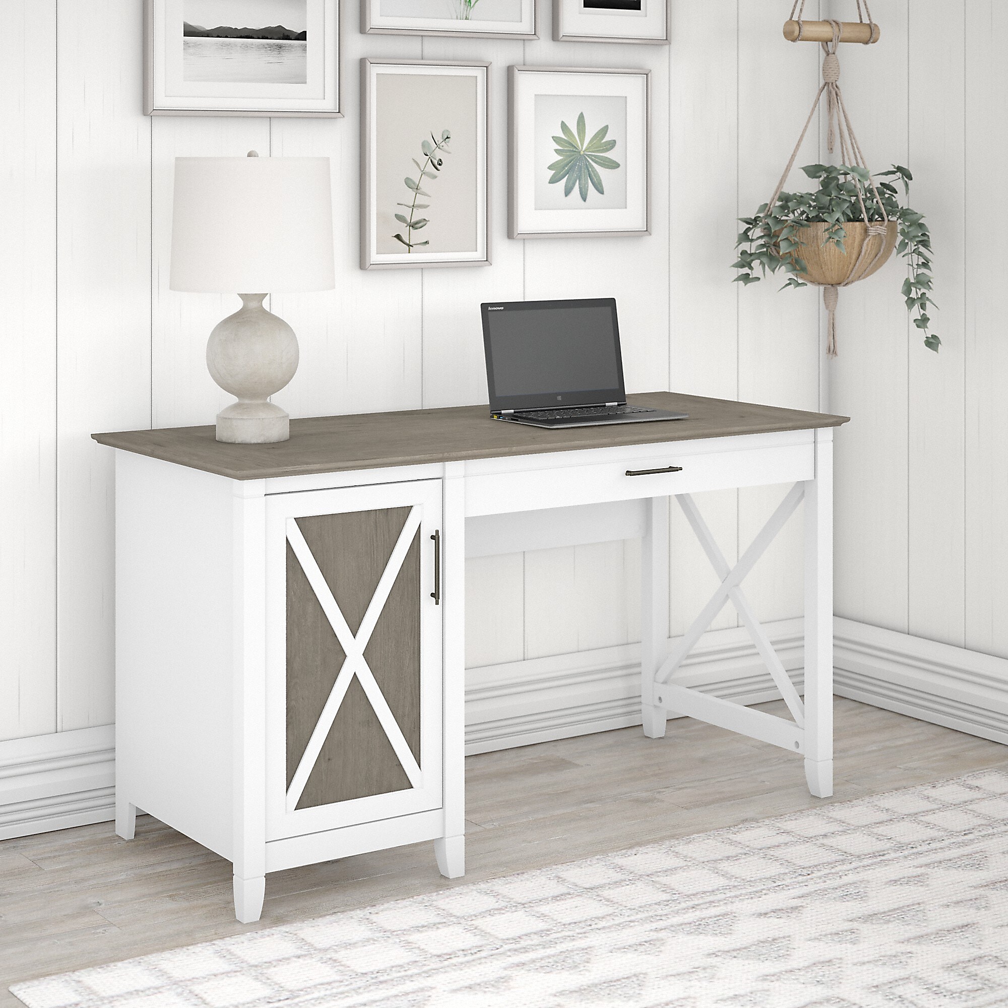 Bush Furniture Key West 54″W Computer Desk with Keyboard Tray and Storage, Shiplap Gray/Pure White (KWD154G2W-03) Sansujyuku sansujyuku.com