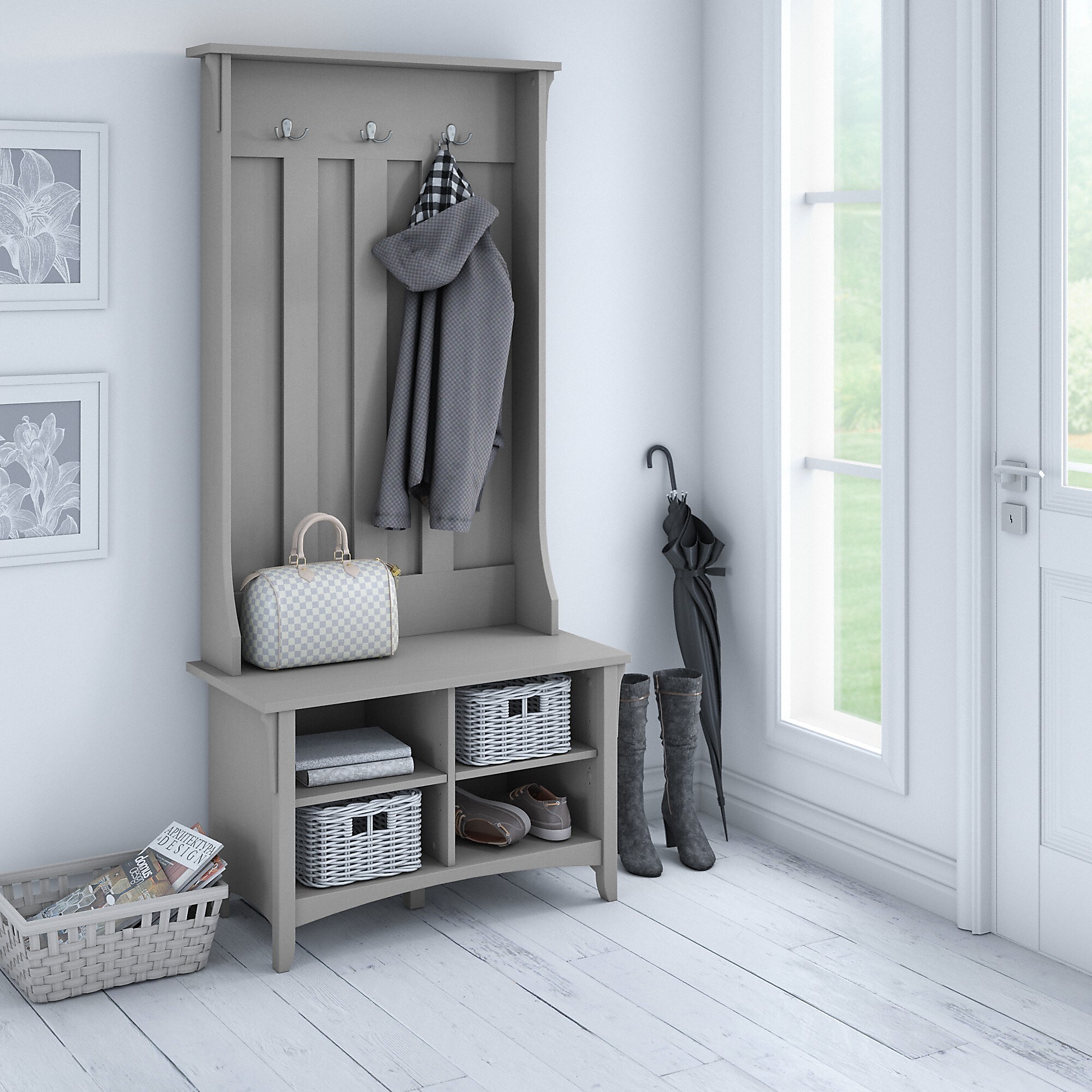 Bush Furniture Salinas Hall Tree with Storage Bench, Cape Cod Gray (SAL001CG) Sansujyuku sansujyuku.com