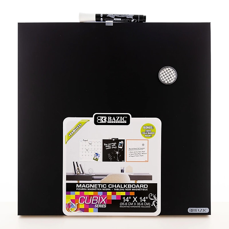 BAZIC Products CUBIX Frameless Magnetic Chalkboard, 14" x 14", Chalk Marker & Magnet (BAZ6049) image 1