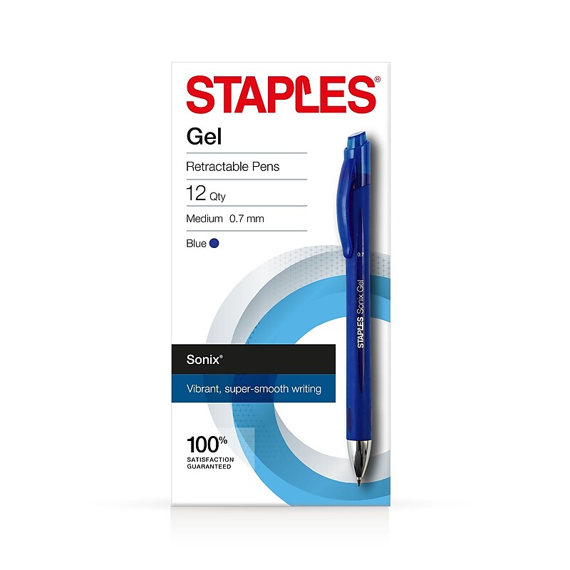 Staples Sonix Retractable Gel Pens, Medium Point, 0.7mm, Blue Ink, Dozen (13563-CC) image 1