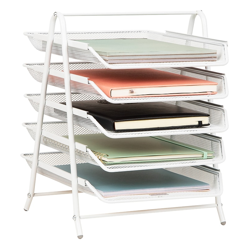 Mind Reader 5-Tier Stackable Paper Desk Tray Organizer, Metal, White (5TPAPER-WHT) image 1