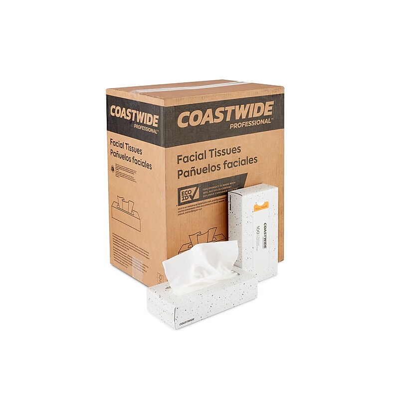 Coastwide Professional™ Recycled Facial Tissue, 2-Ply, 100 Sheets/Box, 30 Boxes/Carton (CW57776) image 1