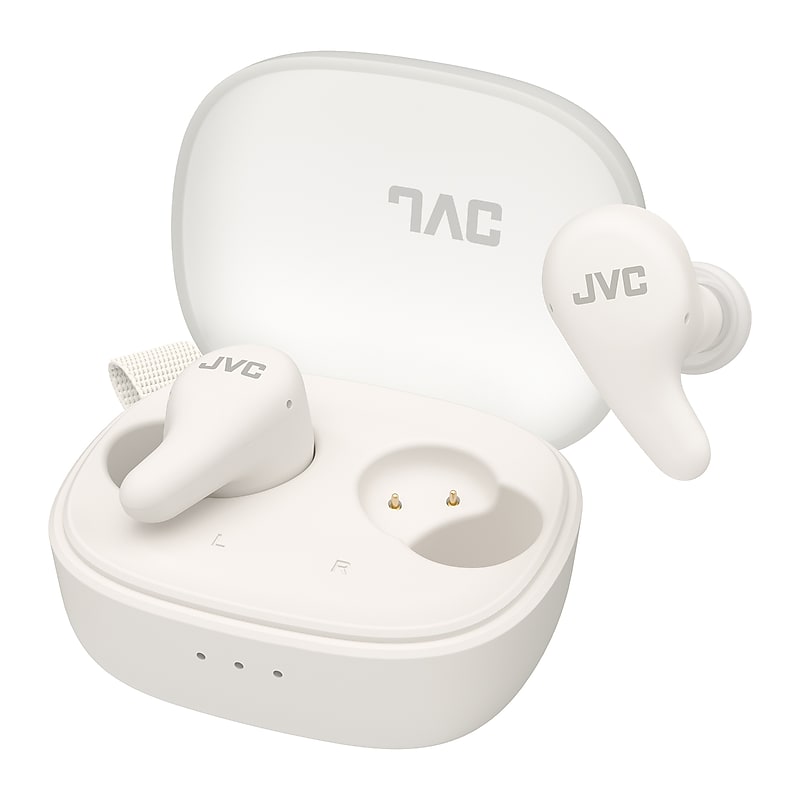 JVC Gumy Premium True Wireless Active Noise Canceling Earbuds with Microphone & Charging Case, Bluetooth, White (HAA23T) image 1
